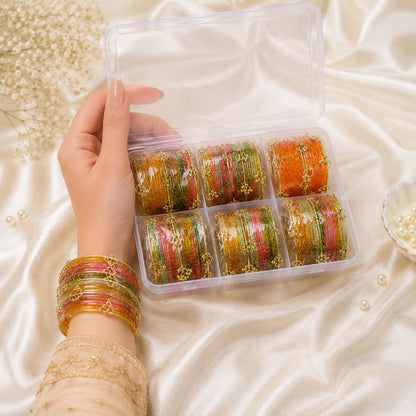 Multi Color 6 Pair Of Traditional Glass with Kashmiri Bangles Combo 84 Piece Featuring Elegant Ethnic Design