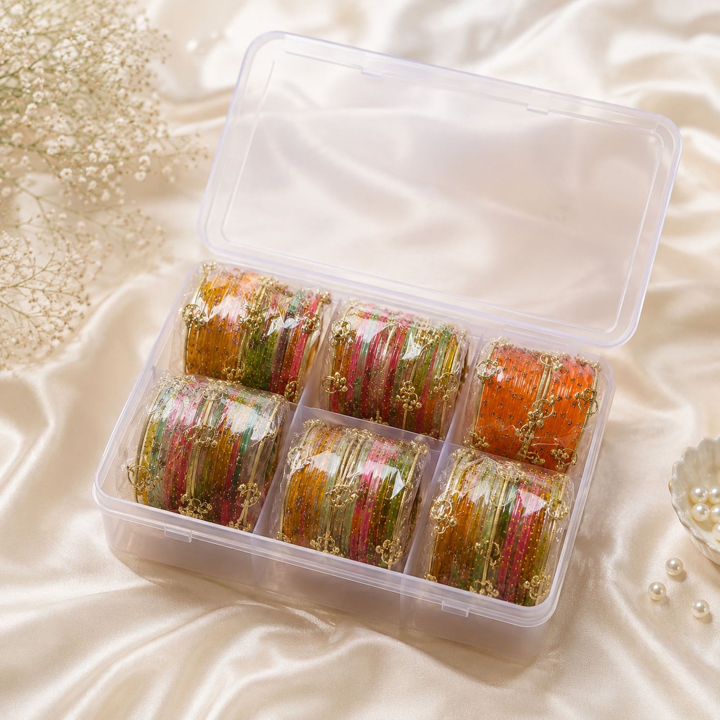 Multi Color 6 Pair Of Traditional Glass with Kashmiri Bangles Combo 84 Piece Featuring Elegant Ethnic Design