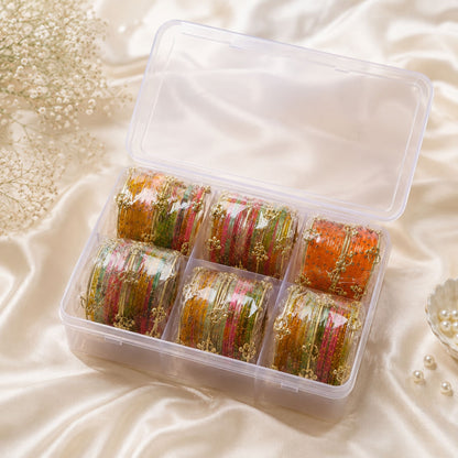 Multi Color 6 Pair Of Traditional Glass with Kashmiri Bangles Combo 84 Piece Featuring Elegant Ethnic Design