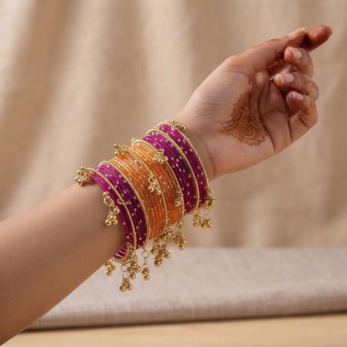 Multi Color 6 Pair Of Traditional Glass with Kashmiri Bangles Combo 84 Piece with Premium Festive Style