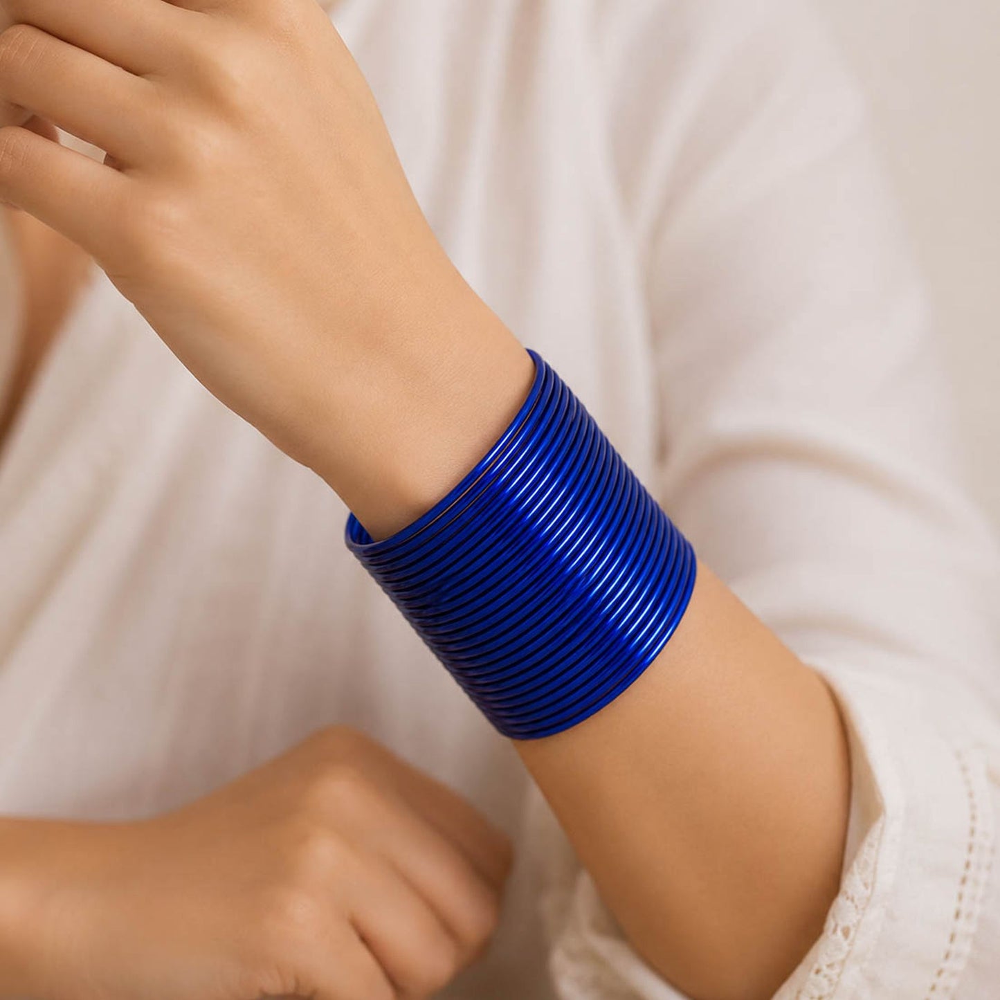 Blue Color 4 Set Of Metal Bangles Combo with Stylish Traditional Design