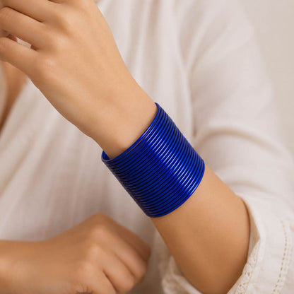Blue Color 4 Set Of Metal Bangles Combo with Stylish Traditional Design