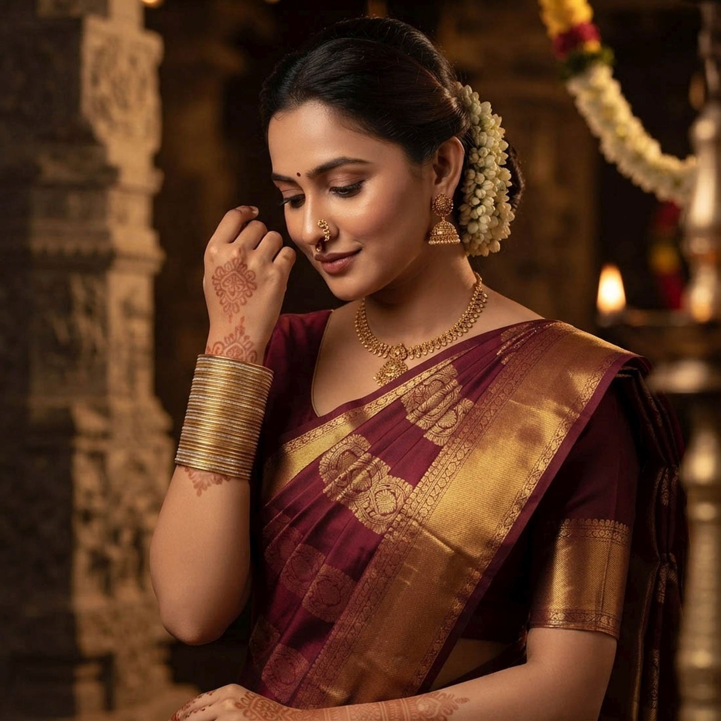Gold Color 4 Set Of Metal Bangles Combo Featuring Elegant Ethnic Fashion Style
