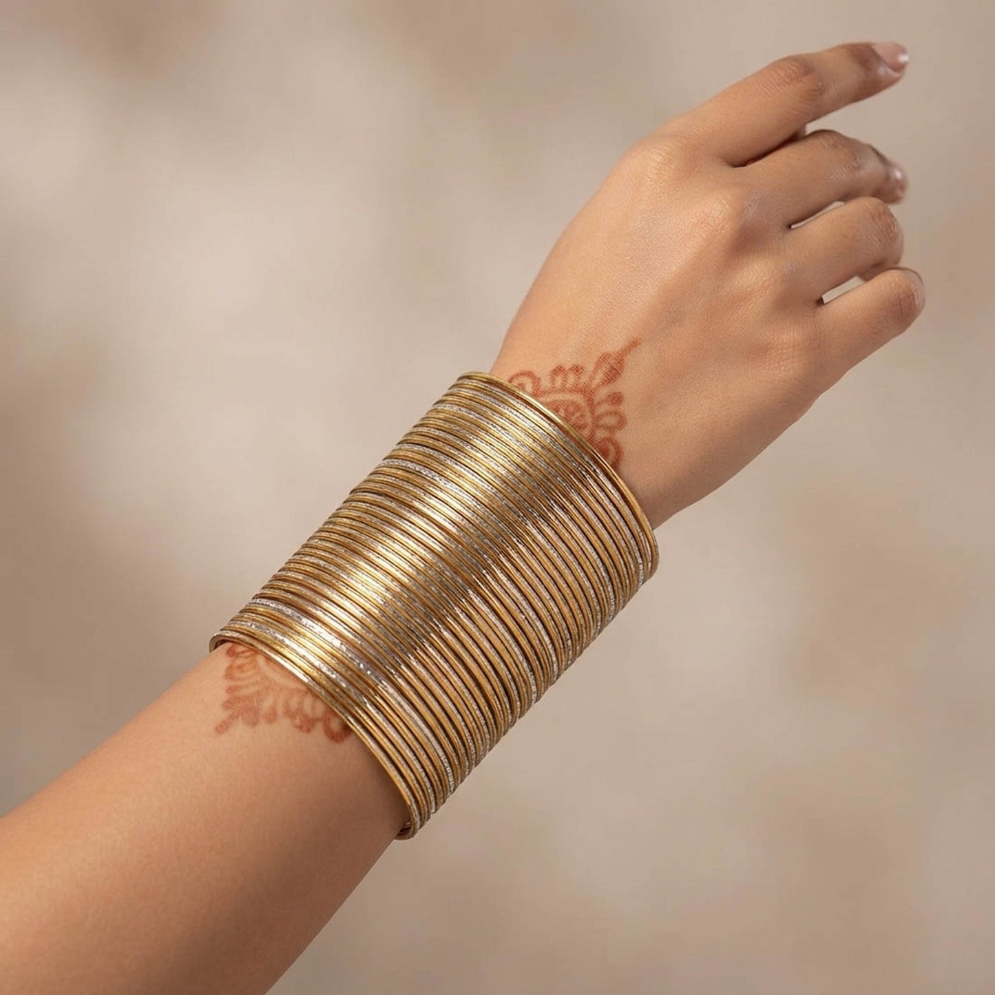 Gold Color 4 Set Of Metal Bangles Combo Featuring Elegant Ethnic Fashion Style