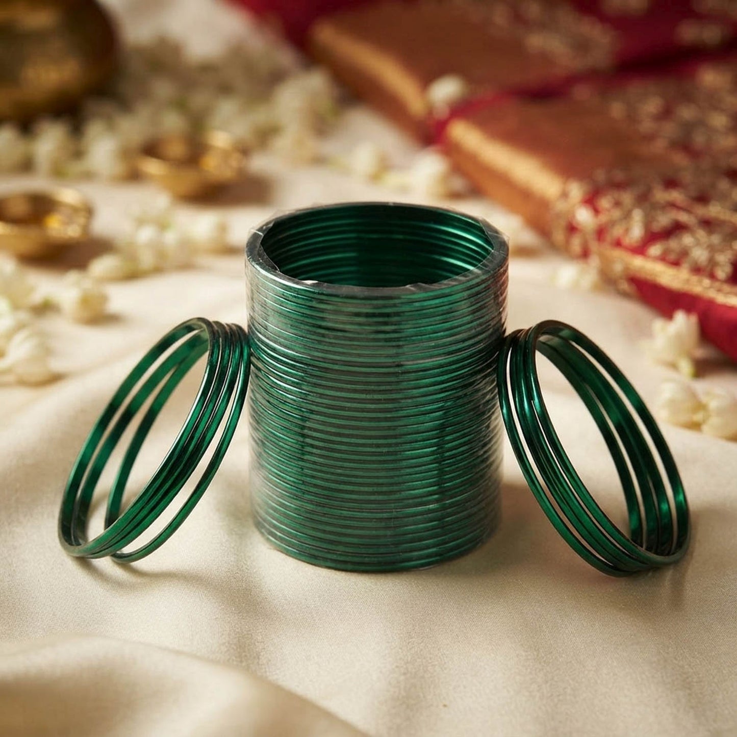Green Color 4 Set Of Metal Bangles Combo Crafted for Traditional Fashion Wear