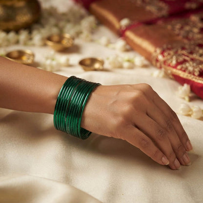 Green Color 4 Set Of Metal Bangles Combo Crafted for Traditional Fashion Wear