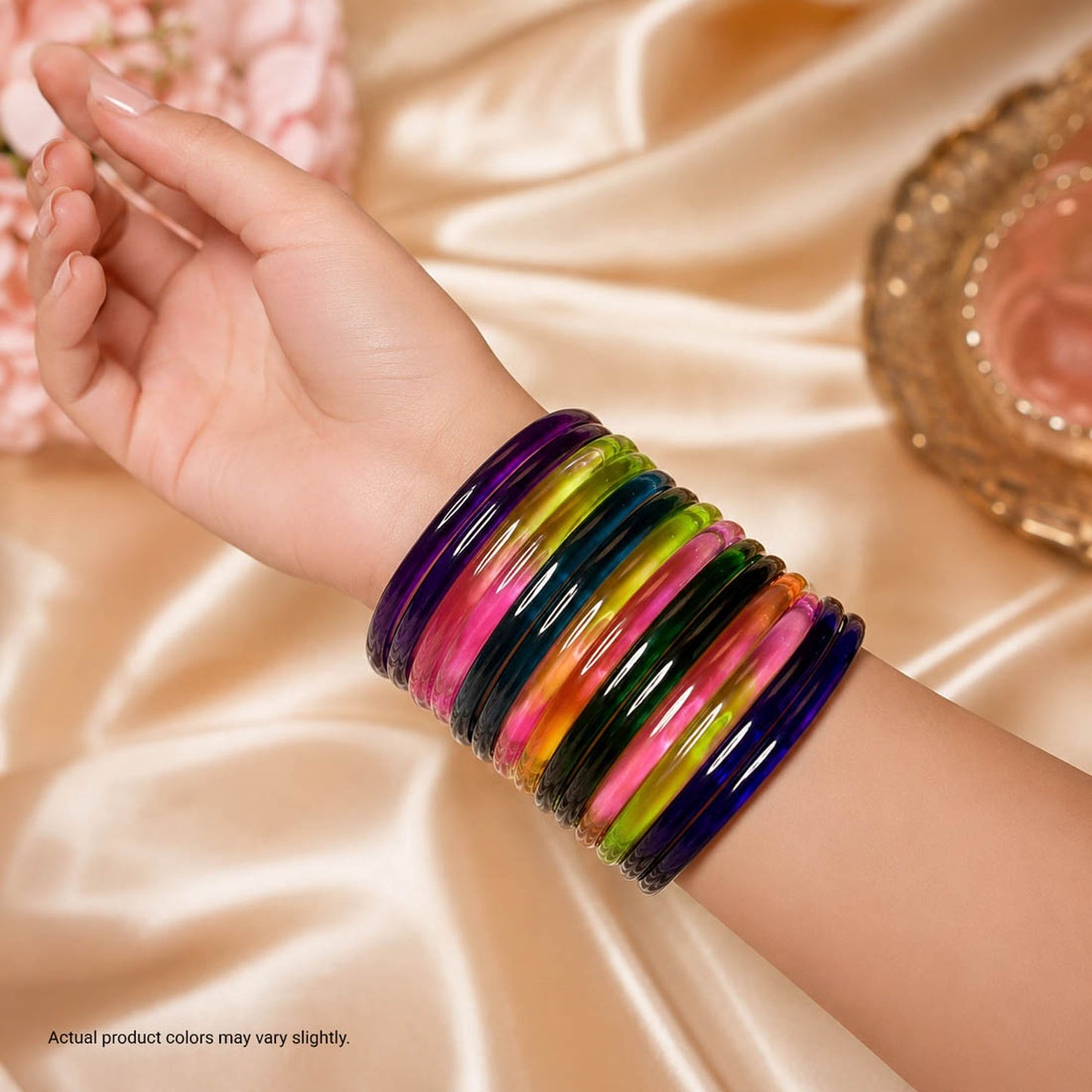 Assorted Color 28 Pieces Of Jelly Glass Bangle with Premium Colorful Designer Collection Appeal