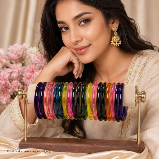 Assorted Color 28 Pieces Of Jelly Glass Bangle with Premium Colorful Designer Collection Appeal