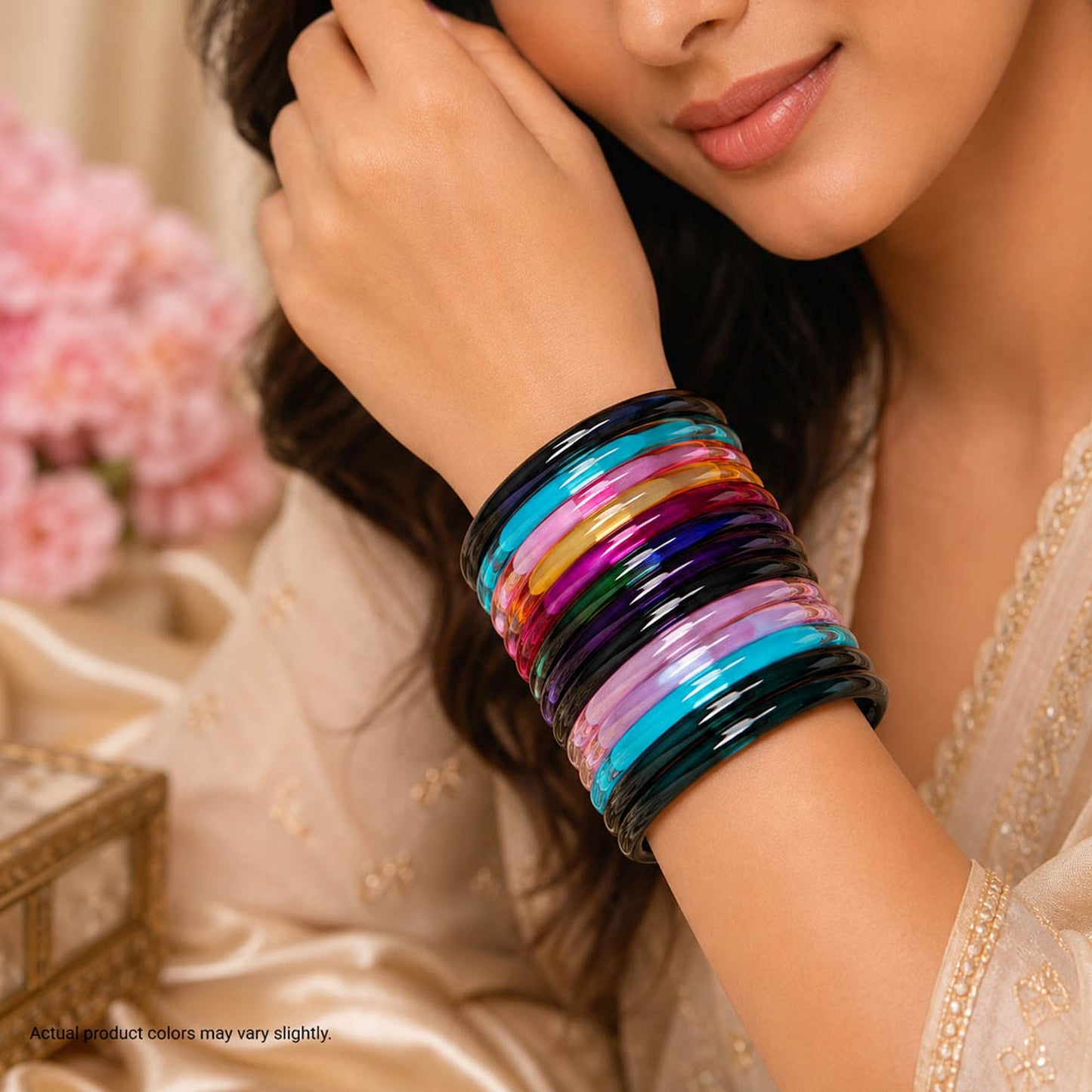 Assorted Color 28 Pieces Of Jelly Glass Bangle Featuring Graceful Handmade Fashion Finish