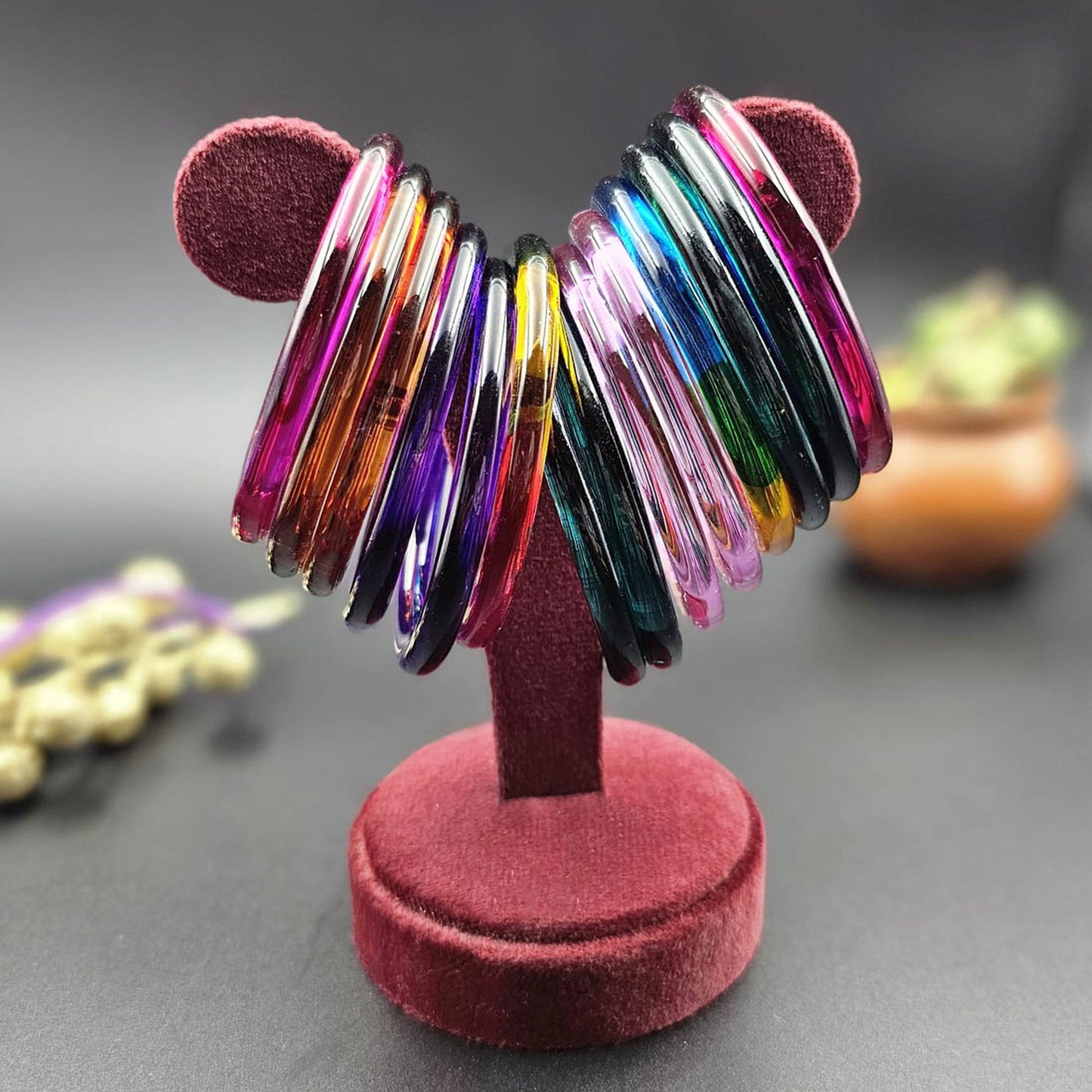 Assorted Color 28 Pieces Of Jelly Glass Bangles with Elegant Traditional Fashion Style