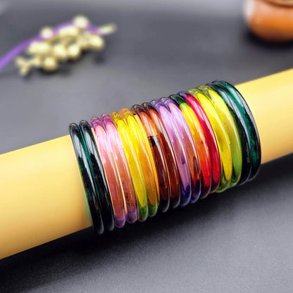 Assorted Color 28 Pieces Of Jelly Glass Bangles Featuring Beautiful Festive Ethnic Design