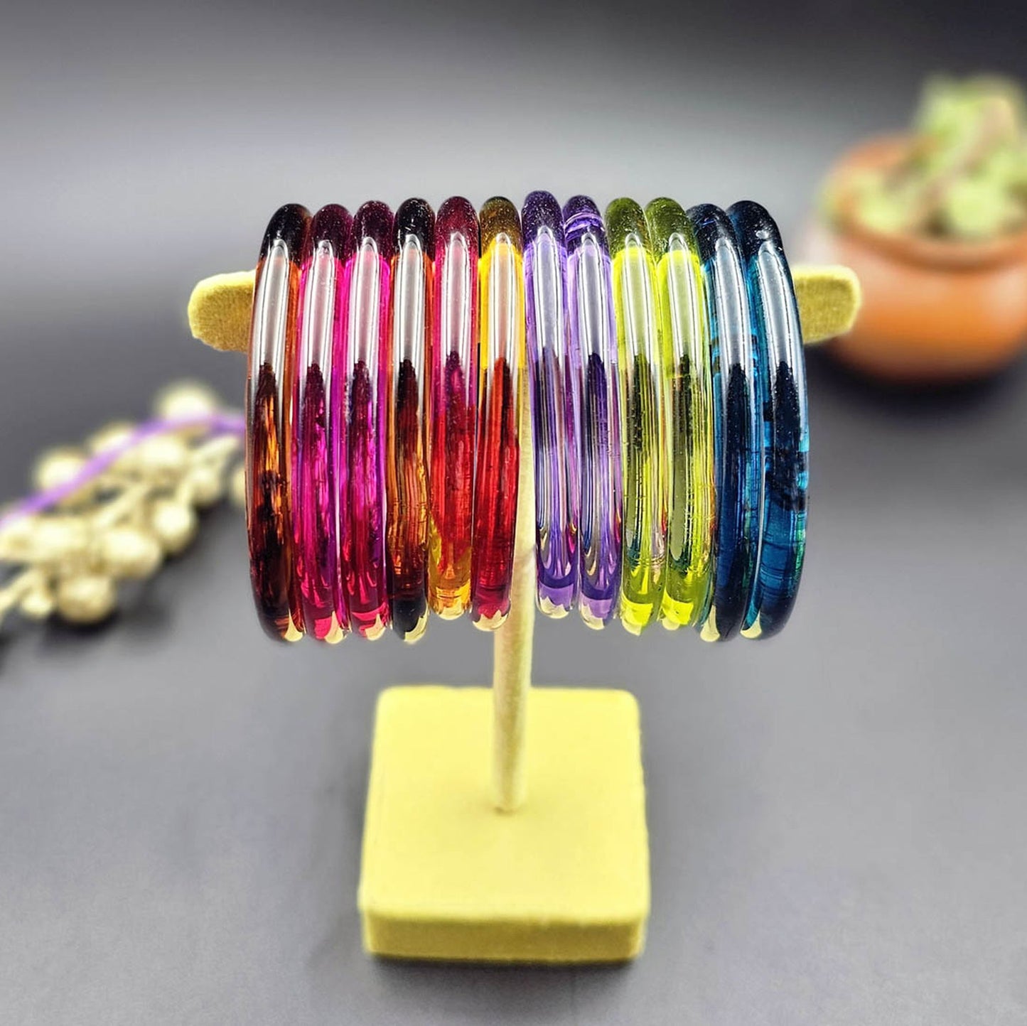 Assorted Color 28 Pieces Of Jelly Glass Bangles Crafted for Stylish Everyday Traditional Wear