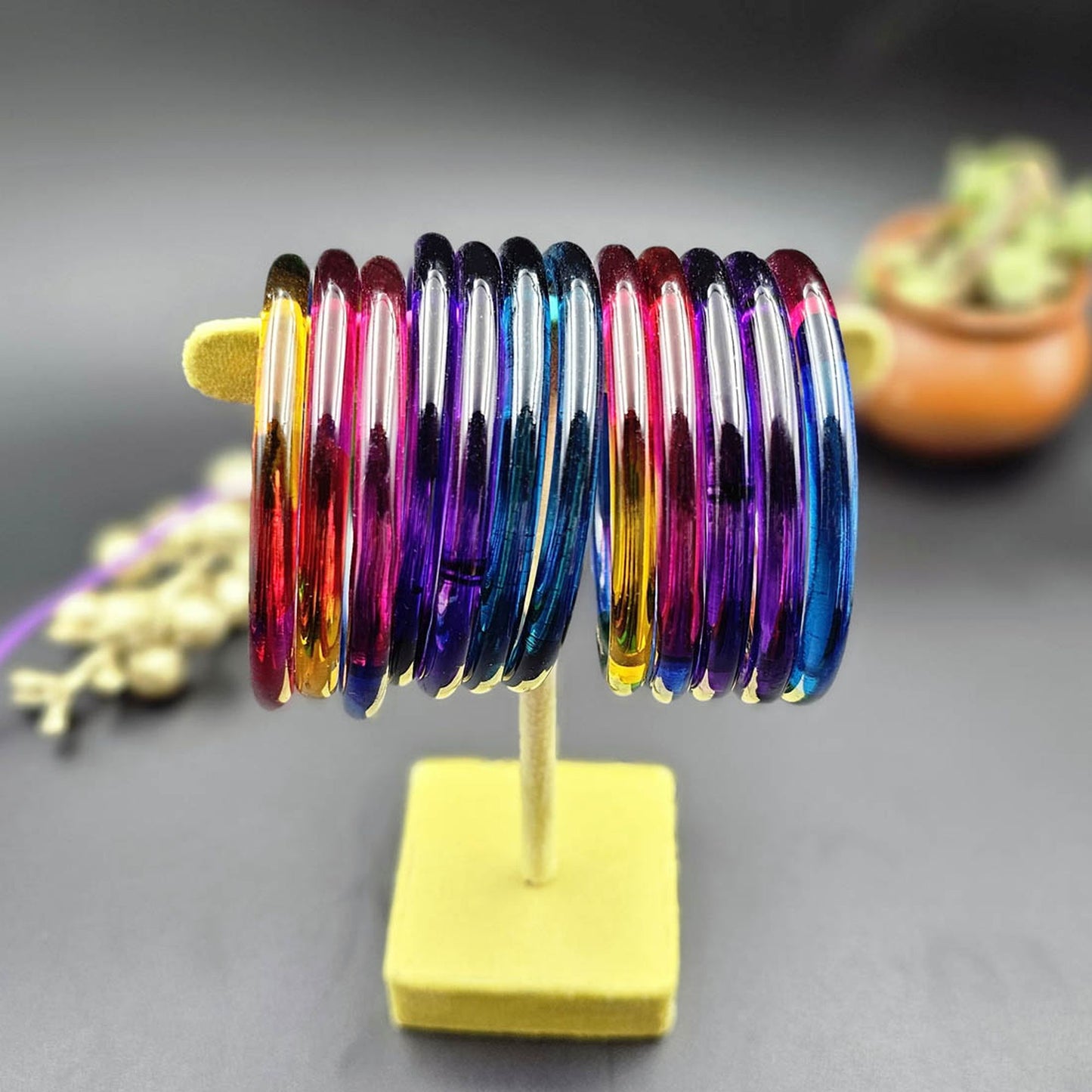 Assorted Color 28 Pieces Of Jelly Glass Bangles with Premium Colorful Designer Appeal