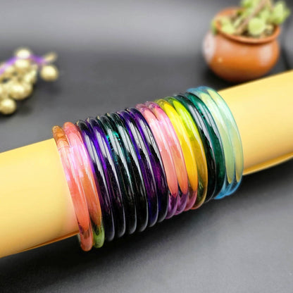 Assorted Color 28 Pieces Of Jelly Glass Bangles Featuring Graceful Handmade Fashion Finish
