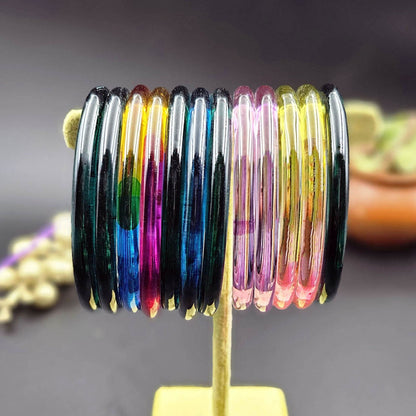 Assorted Color 28 Pieces Of Jelly Glass Bangles Featuring Graceful Handmade Fashion Finish