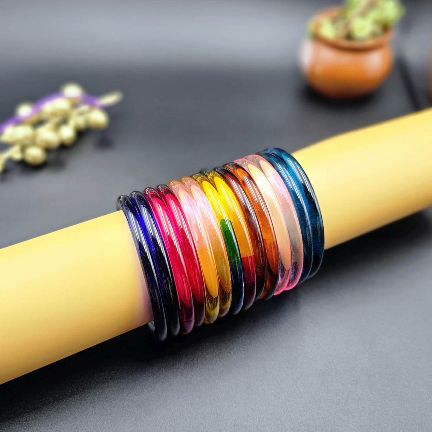 Assorted Color 28 Pieces Of Jelly Glass Bangles with Beautiful Vibrant Traditional Collection