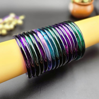 Assorted Color 28 Pieces Of Jelly Glass Bangles Featuring Elegant Ethnic Party Wear Style