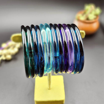 Assorted Color 28 Pieces Of Jelly Glass Bangles Featuring Elegant Ethnic Party Wear Style