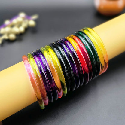 Assorted Color 28 Pieces Of Jelly Glass Bangles Featuring Attractive Everyday Ethnic Style