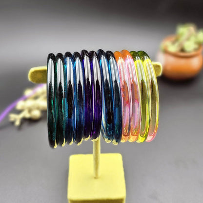 Assorted Color 28 Pieces Of Jelly Glass Bangles Featuring Attractive Everyday Ethnic Style