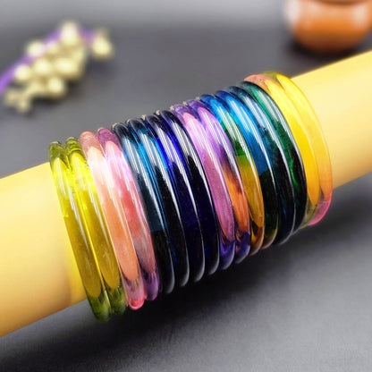 Assorted Color 28 Pieces Of Jelly Glass Bangles with Royal Festive Jewelry Appeal