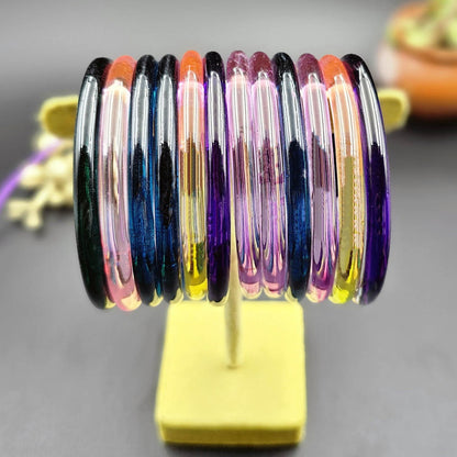 Assorted Color 28 Pieces Of Jelly Glass Bangles with Royal Festive Jewelry Appeal