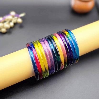 Assorted Color 28 Pieces Of Jelly Glass Bangles Crafted for Graceful Traditional Fashion Look