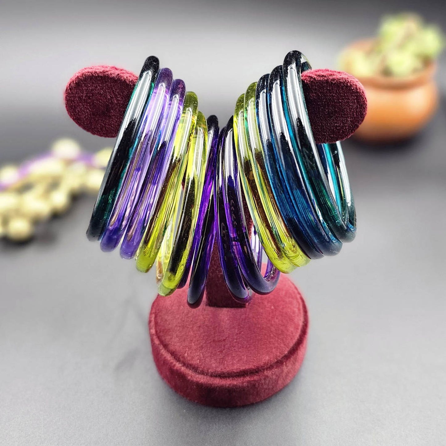 Assorted Color 28 Pieces Of Jelly Glass Bangles Crafted for Graceful Traditional Fashion Look
