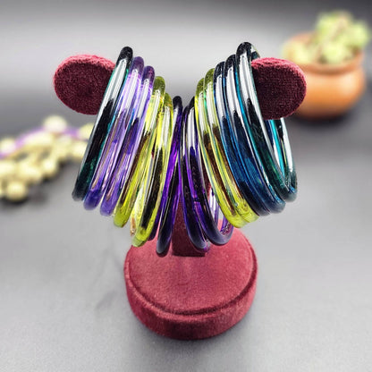 Assorted Color 28 Pieces Of Jelly Glass Bangles Crafted for Graceful Traditional Fashion Look