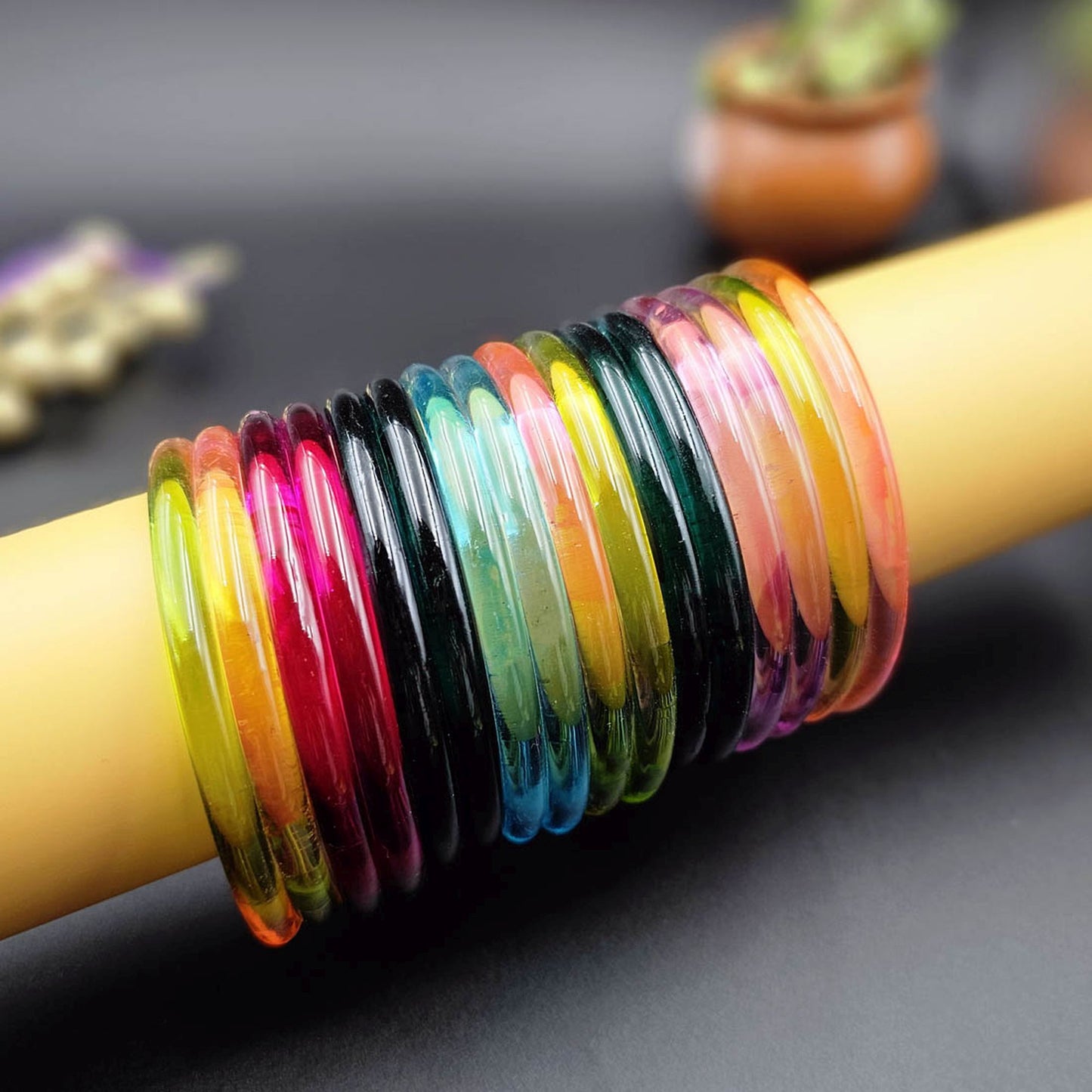 Assorted Color 28 Pieces Of Jelly Glass Bangles Featuring Elegant Fashion Jewelry Collection