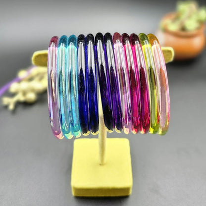 Assorted Color 28 Pieces Of Jelly Glass Bangles Featuring Elegant Fashion Jewelry Collection