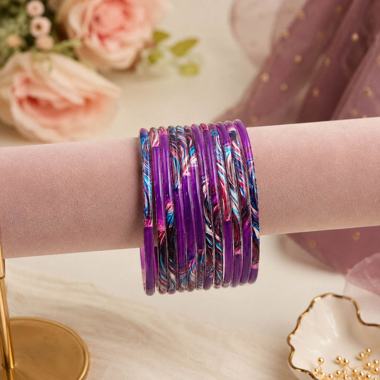 Multi Color 6 Set Of Plastic Bangles Featuring Beautiful Everyday Ethnic Appeal