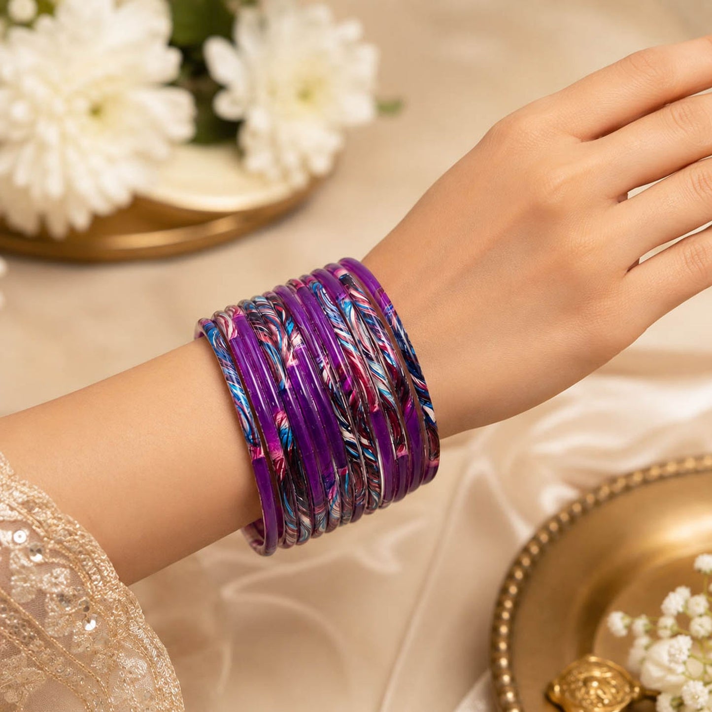 Multi Color 6 Set Of Plastic Bangles Featuring Beautiful Everyday Ethnic Appeal