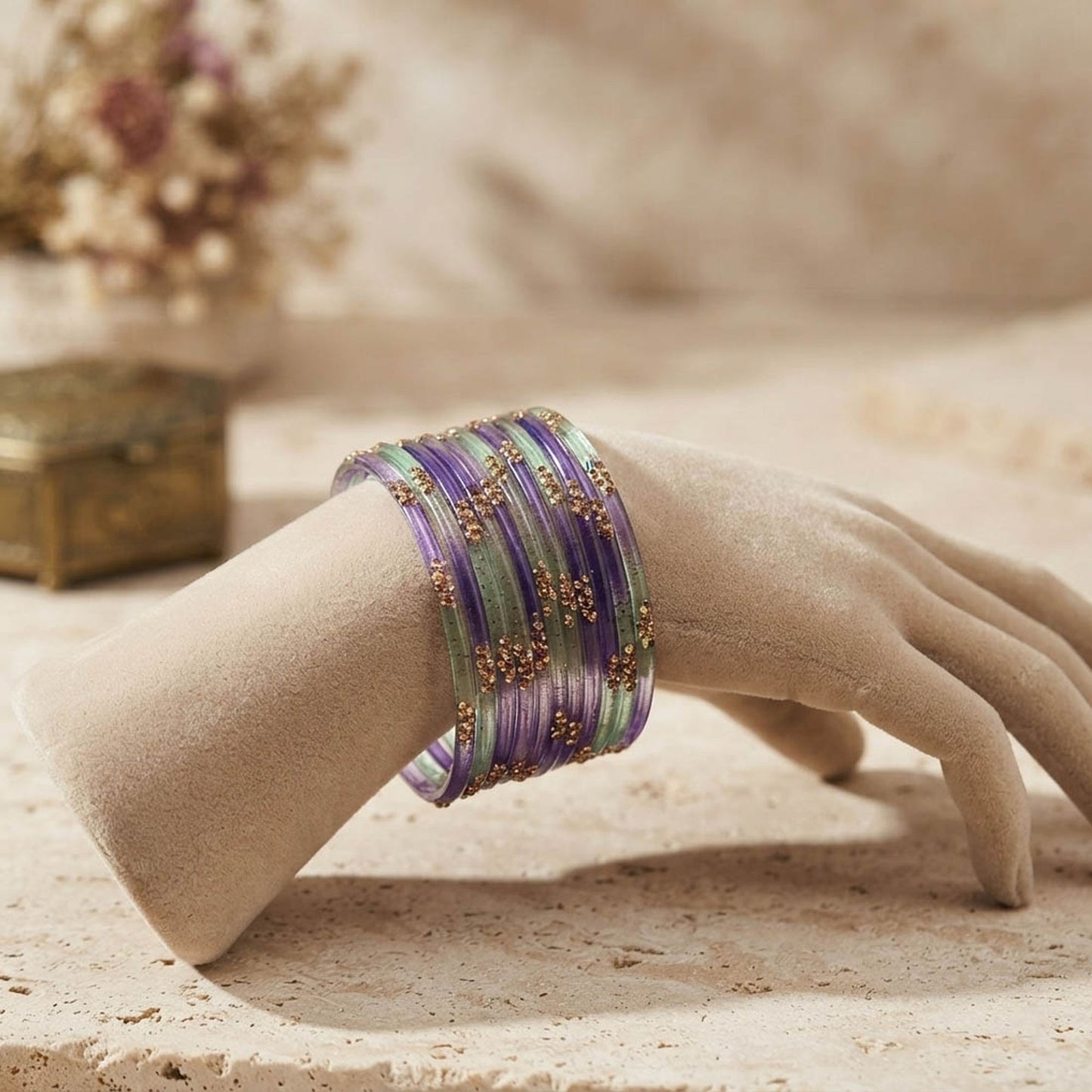 Blue & White Color 6 Set Of Glass Bangles with Elegant Traditional Style