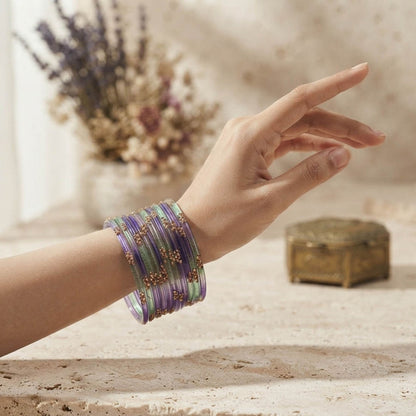 Blue & White Color 6 Set Of Glass Bangles with Elegant Traditional Style