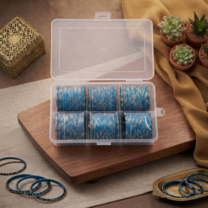 Turquoise Color 6 Set Of Glass Bangles Featuring Premium Festive Fashion Appeal