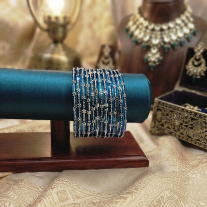 Turquoise Color 6 Set Of Glass Bangles Featuring Premium Festive Fashion Appeal