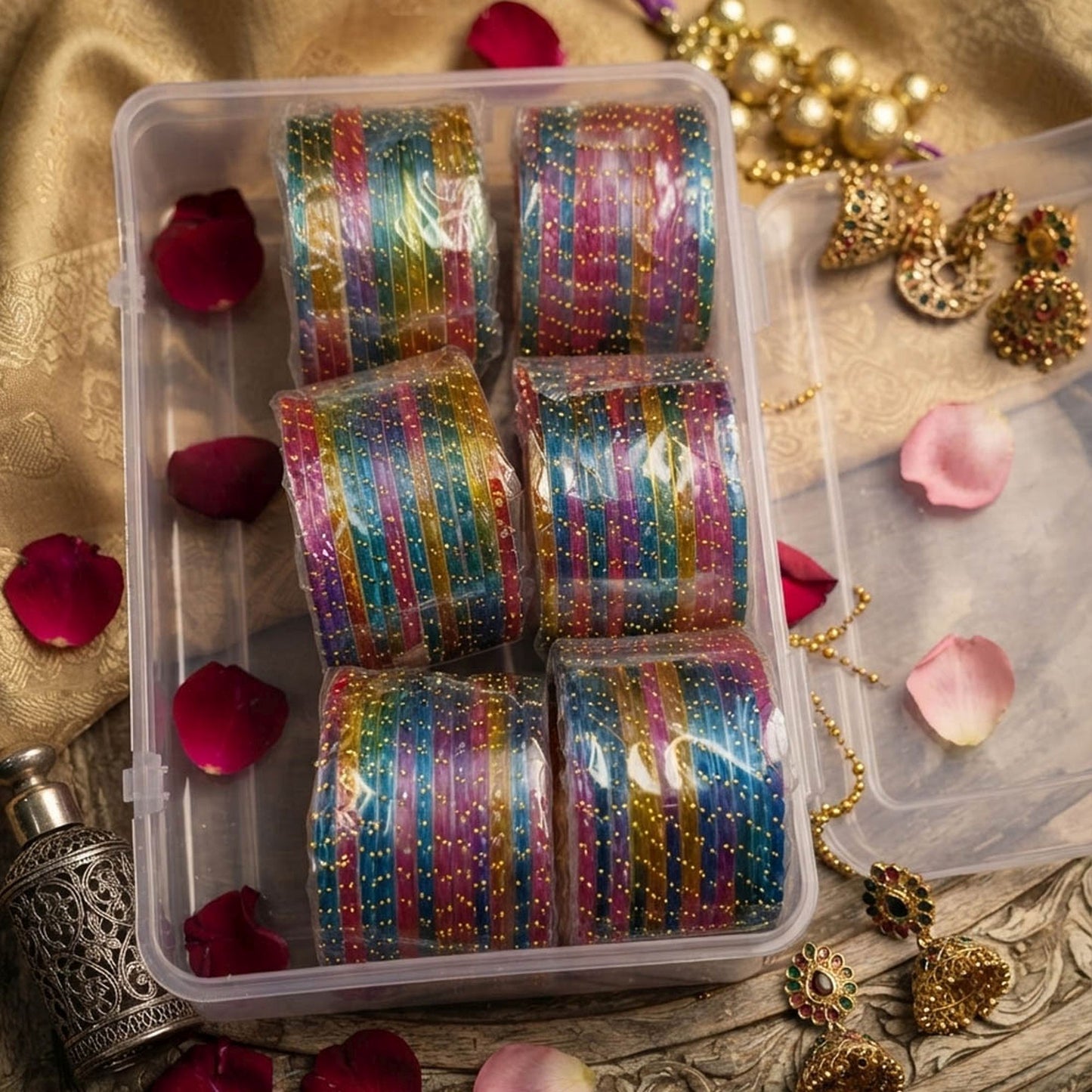 Multi Color 6 Set Of Glass Bangles with Beautiful Designer Traditional Look