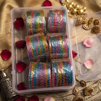 Multi Color 6 Set Of Glass Bangles with Beautiful Designer Traditional Look