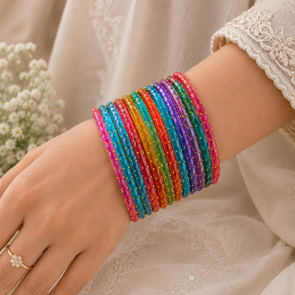 Multi Color 6 Set Of Glass Bangles with Beautiful Designer Traditional Look