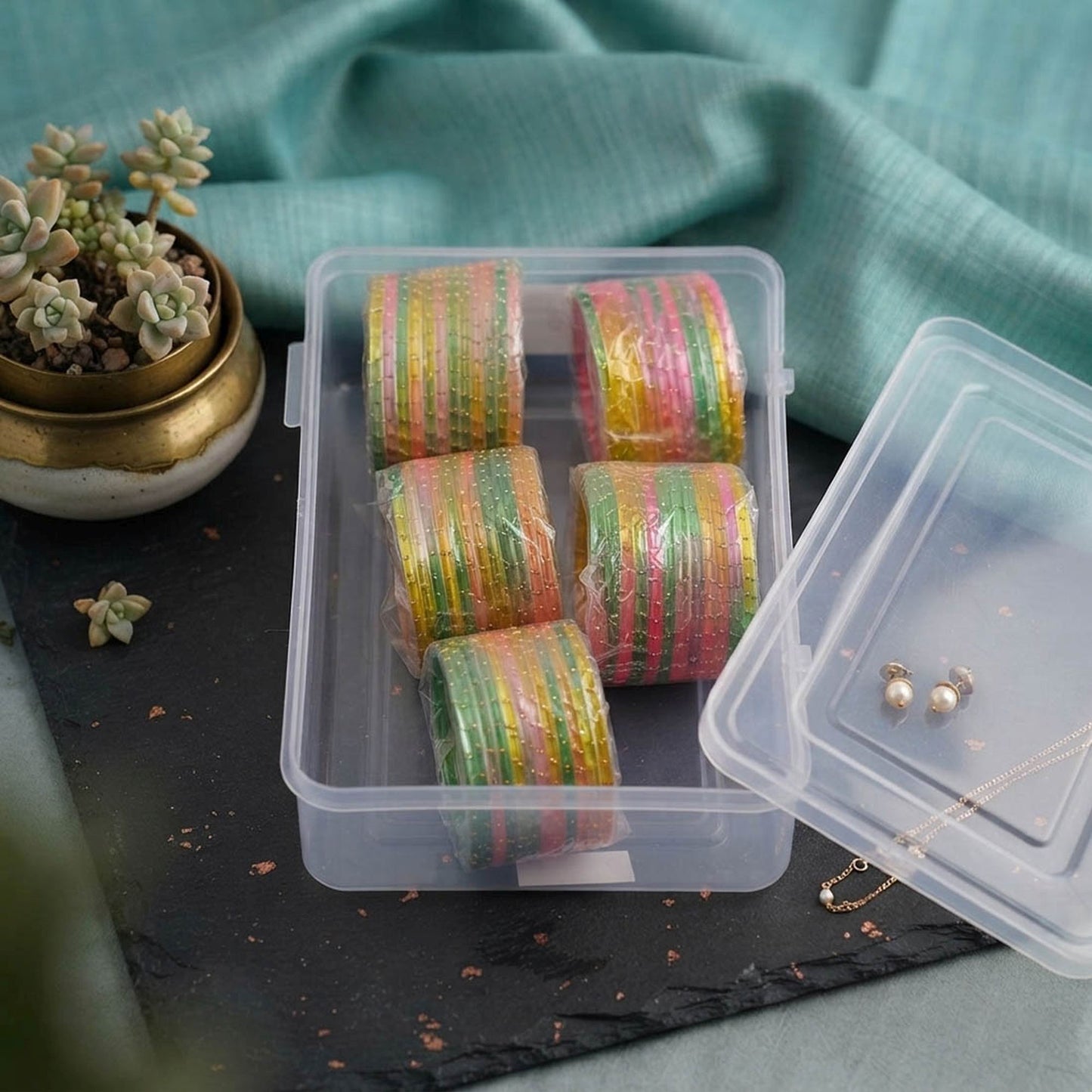 Multi Color 5 Set Of Glass Bangles Crafted for Stylish Everyday Wear