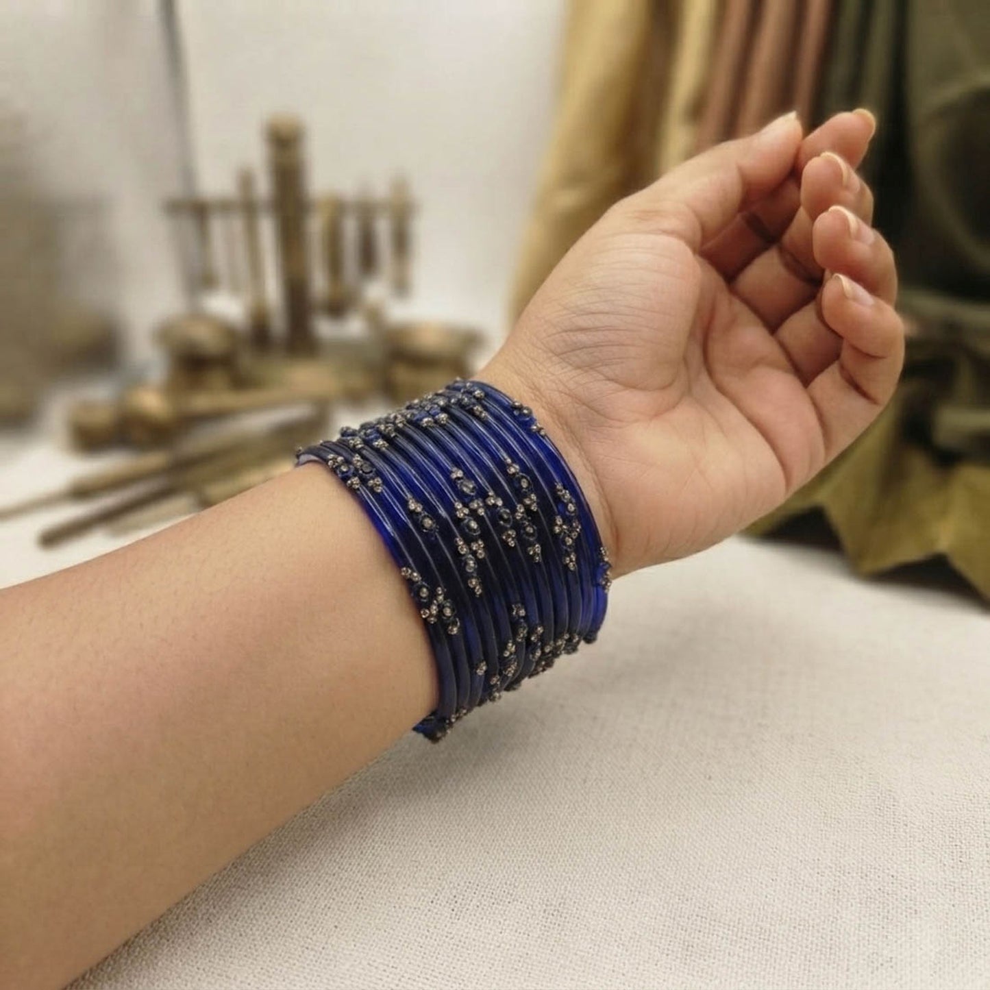 Blue Color 6 Set Of Glass Bangles with Elegant Handmade Designer Appeal