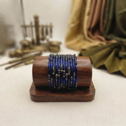 Blue Color 6 Set Of Glass Bangles with Elegant Handmade Designer Appeal