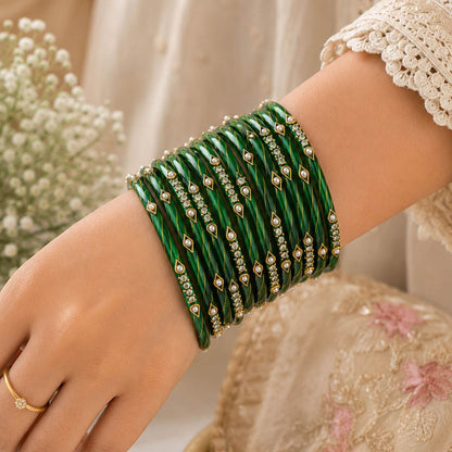 Green Color 5 Set Of Glass Bangles Crafted with Premium Traditional Finish
