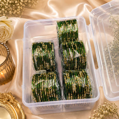 Green Color 5 Set Of Glass Bangles Crafted with Premium Traditional Finish