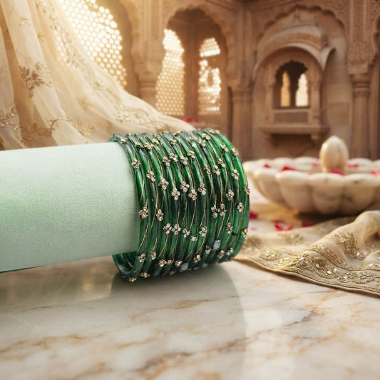 Green Color 6 Set Of Glass Bangles Featuring Stylish Festive Jewelry Appeal
