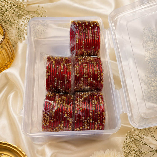 Red Color 5 Set Of Glass Bangles with Beautiful Ethnic Traditional Style