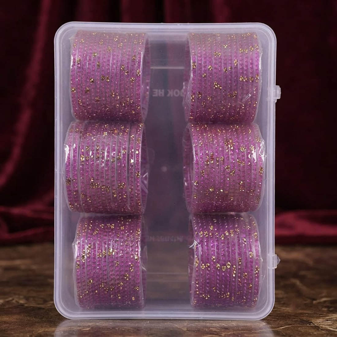 Regal Imperial Purple Color Raindrop Crystal Glass Bangles Set Of Six For Formal Evening Events
