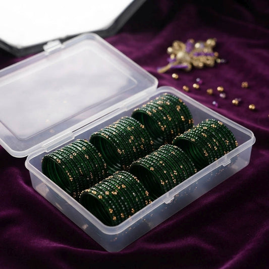Green Color 6 Set Raindrop Crystal Glass Bangles With Graceful Traditional Partywear Design