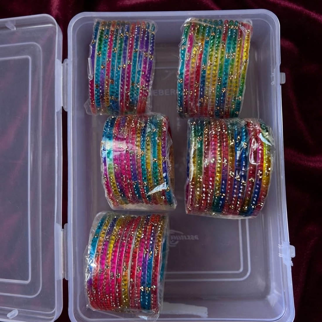 Artistic Handcrafted Multi Color Raindrop Crystal Glass Bangles Set Of Five For Everyday Styling